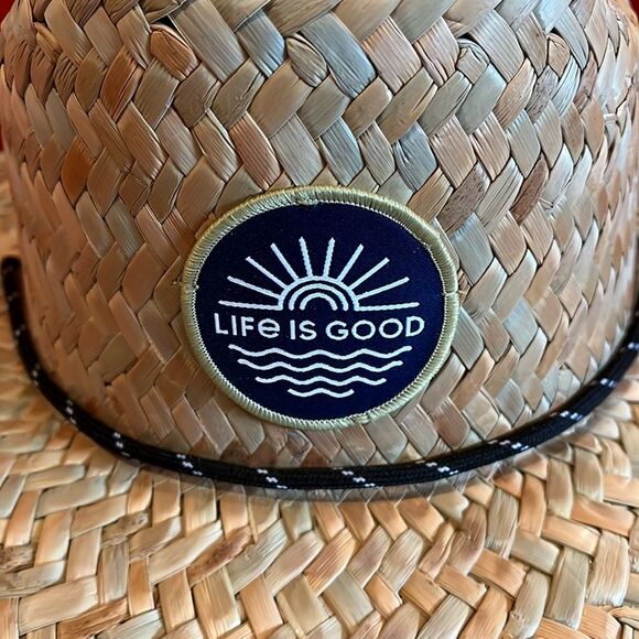 Life Is Good Tan Straw Hat with Black and Red Accents - Picture 2 of 3